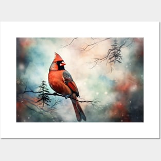 Misty boreal watercolor cardinal Posters and Art